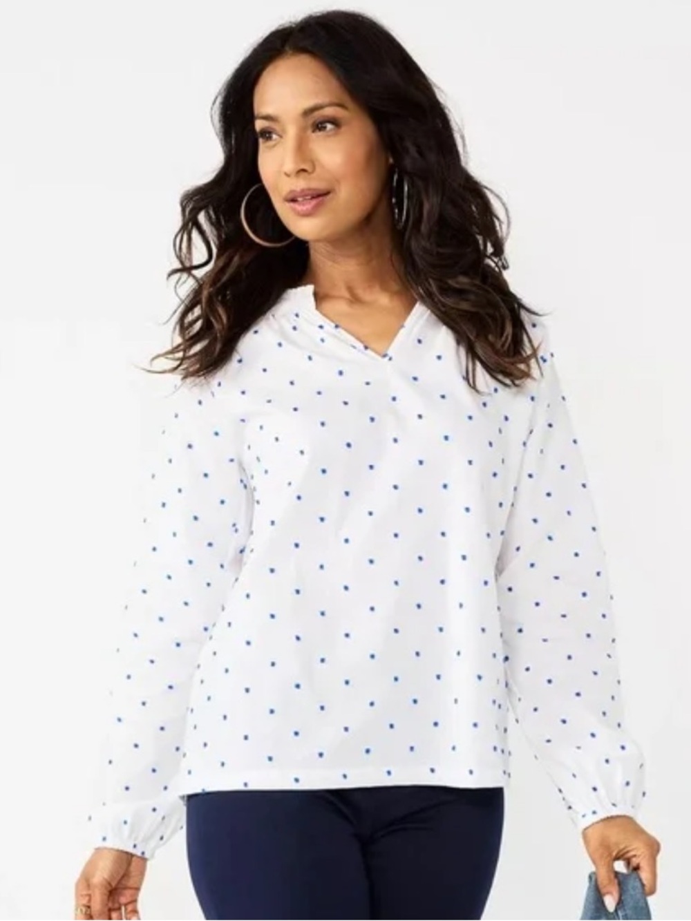 Peasant Top Blue White Swiss Dot Cotton Size 2X‎
